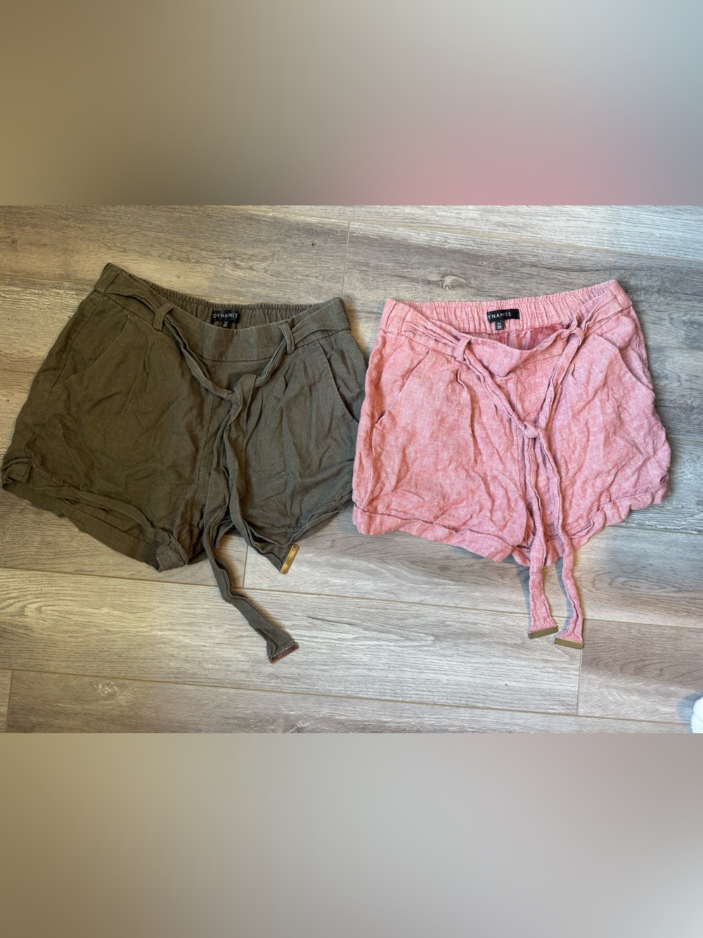 2 Pairs of Dynamite Shorts in Pink and Olive- Size S